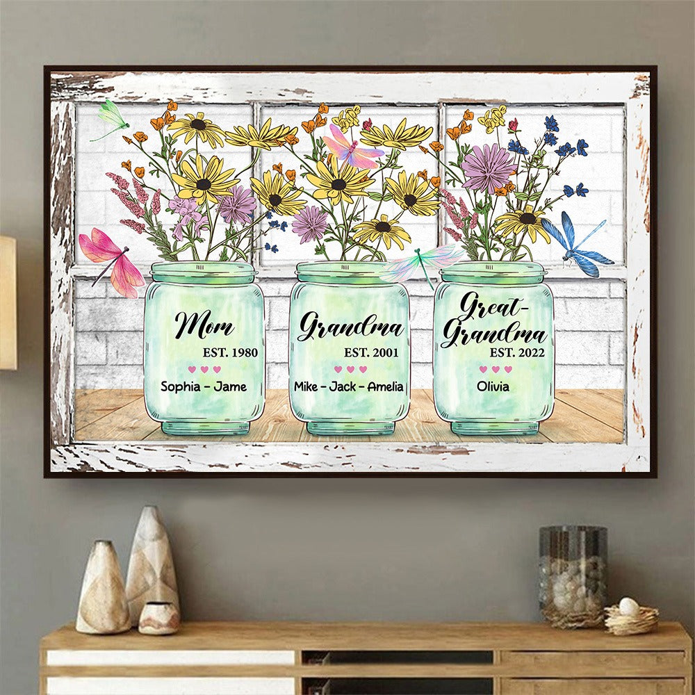 Personalized Mom Grandma And Great Grandma Flower Vase Poster Canvas