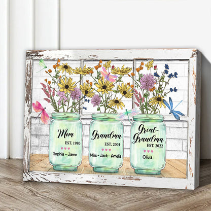 Personalized Mom Grandma And Great Grandma Flower Vase Poster Canvas