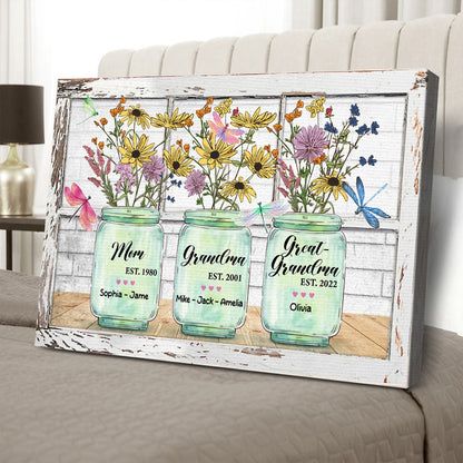 Personalized Mom Grandma And Great Grandma Flower Vase Poster Canvas