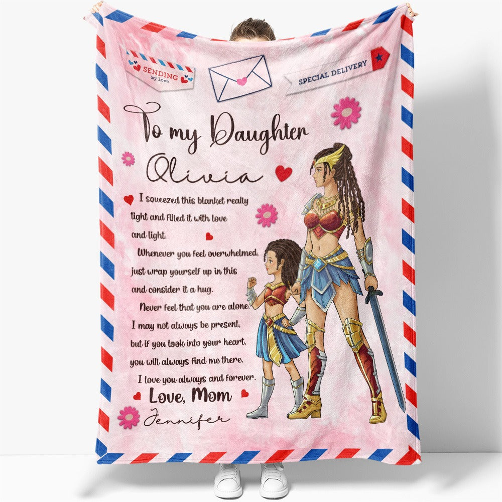 Personalized Mother-Daughter Warrior, To My Daughter I Squeezed This Blanket Really Tight Blanket