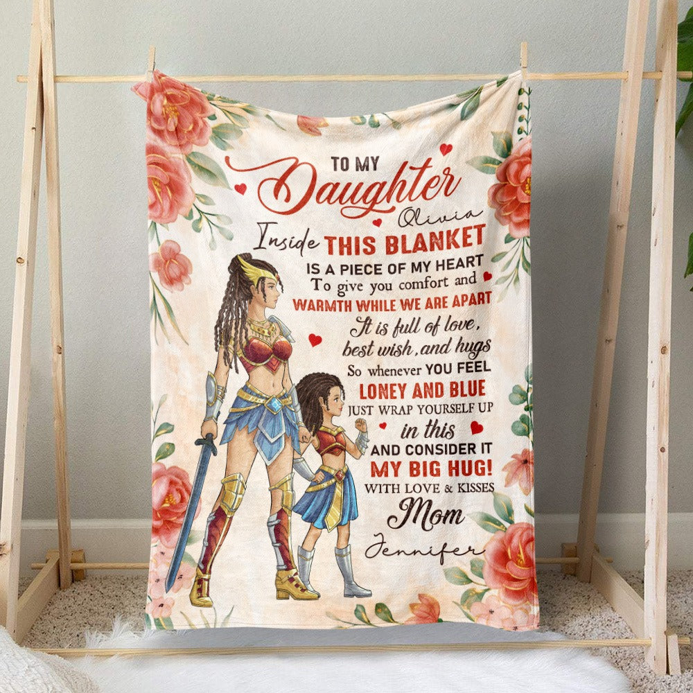 Personalized Mother-Daughter Warrior, To My Daughter Inside This Blanket Is A Piece Of My Heart Blanket