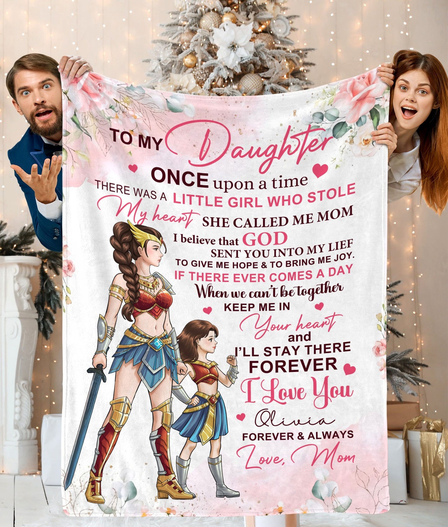 Personalized Mother-Daughter Warrior, To My Daughter Once Upon A Time There Was A Little Girl Blanket