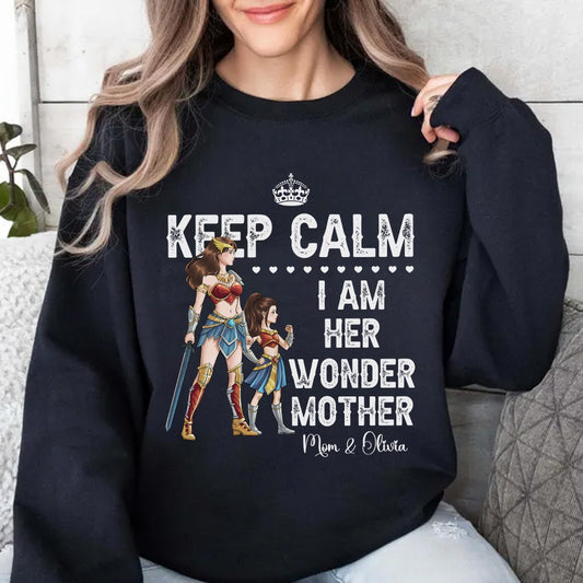 Personalized Mother And Daughter Warrior, Keep Calm I Am Her Wonder Woman Sweatshirt