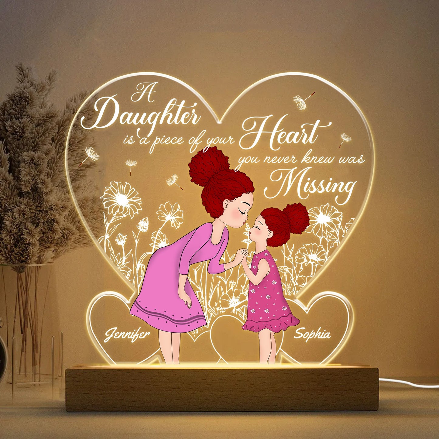 Personalized Mother To Daughter, A Daughter Is A Piece Of Your Heart Acrylic Plaque LED Light Night