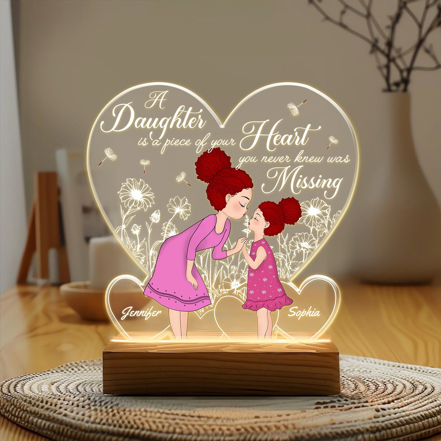 Personalized Mother To Daughter, A Daughter Is A Piece Of Your Heart Acrylic Plaque LED Light Night