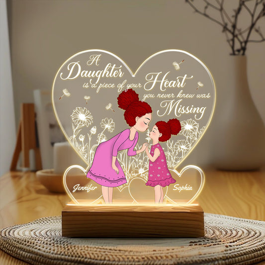 Personalized Mother To Daughter, A Daughter Is A Piece Of Your Heart Acrylic Plaque LED Light Night