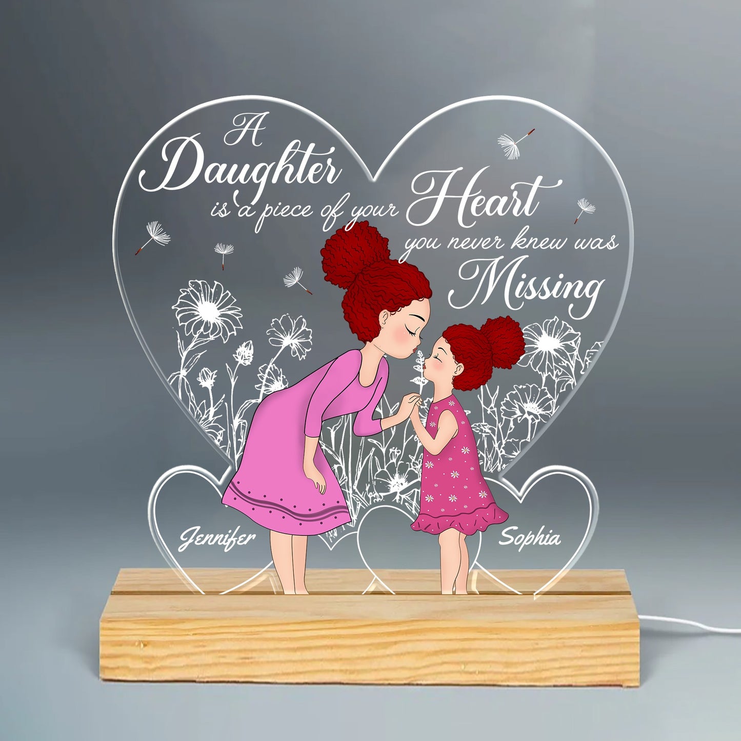 Personalized Mother To Daughter, A Daughter Is A Piece Of Your Heart Acrylic Plaque LED Light Night