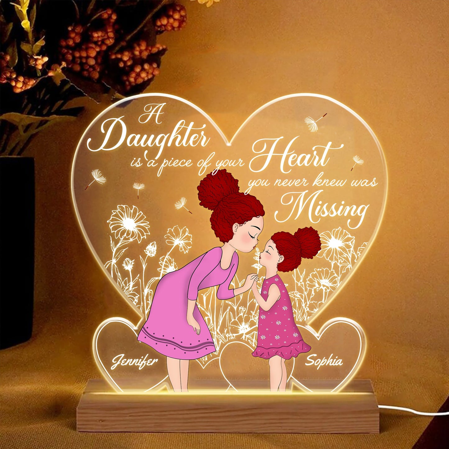 Personalized Mother To Daughter, A Daughter Is A Piece Of Your Heart Acrylic Plaque LED Light Night