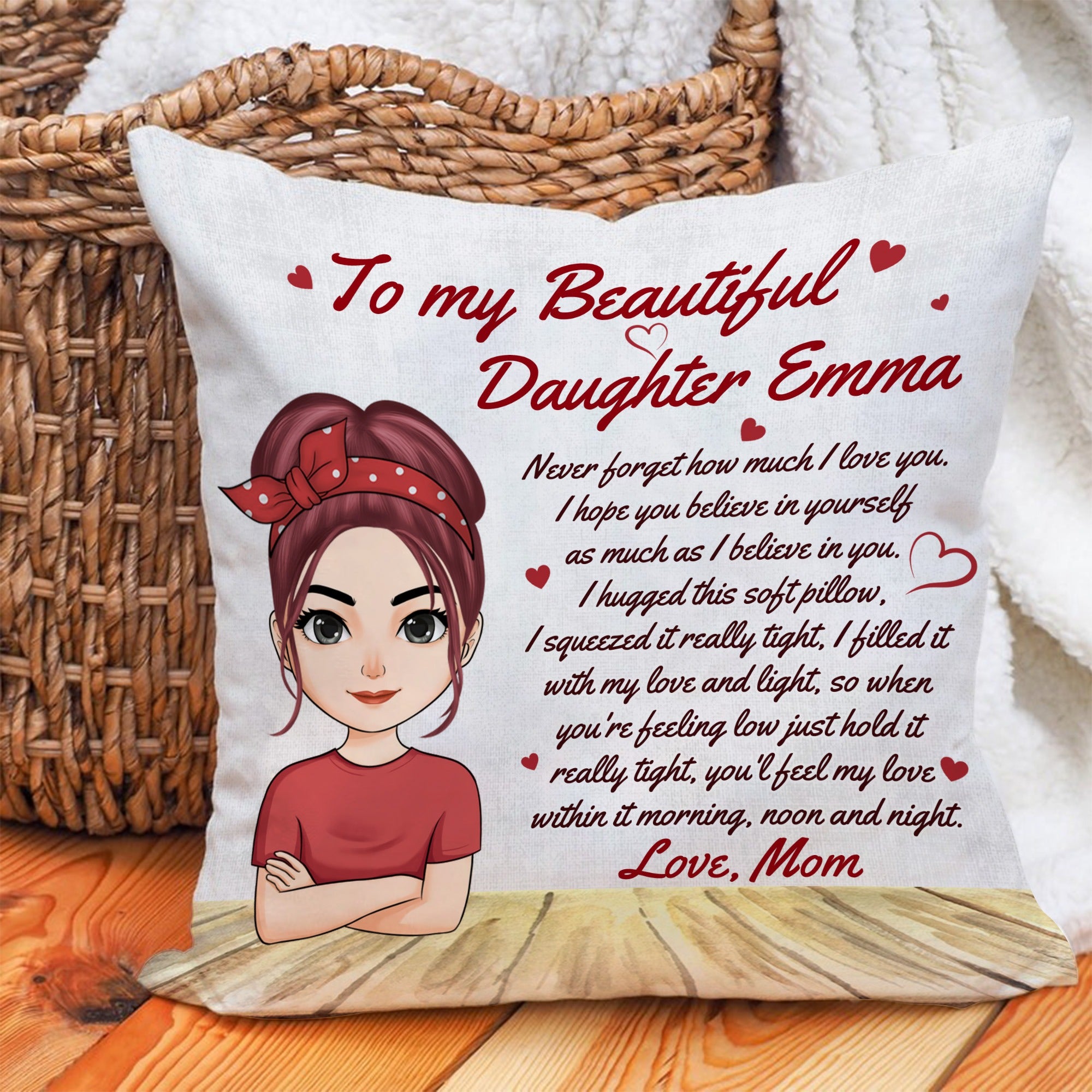 Personalized Mother To My Beautiful Daughter Never Forget How Much I Love You Canvas Throw Pillow