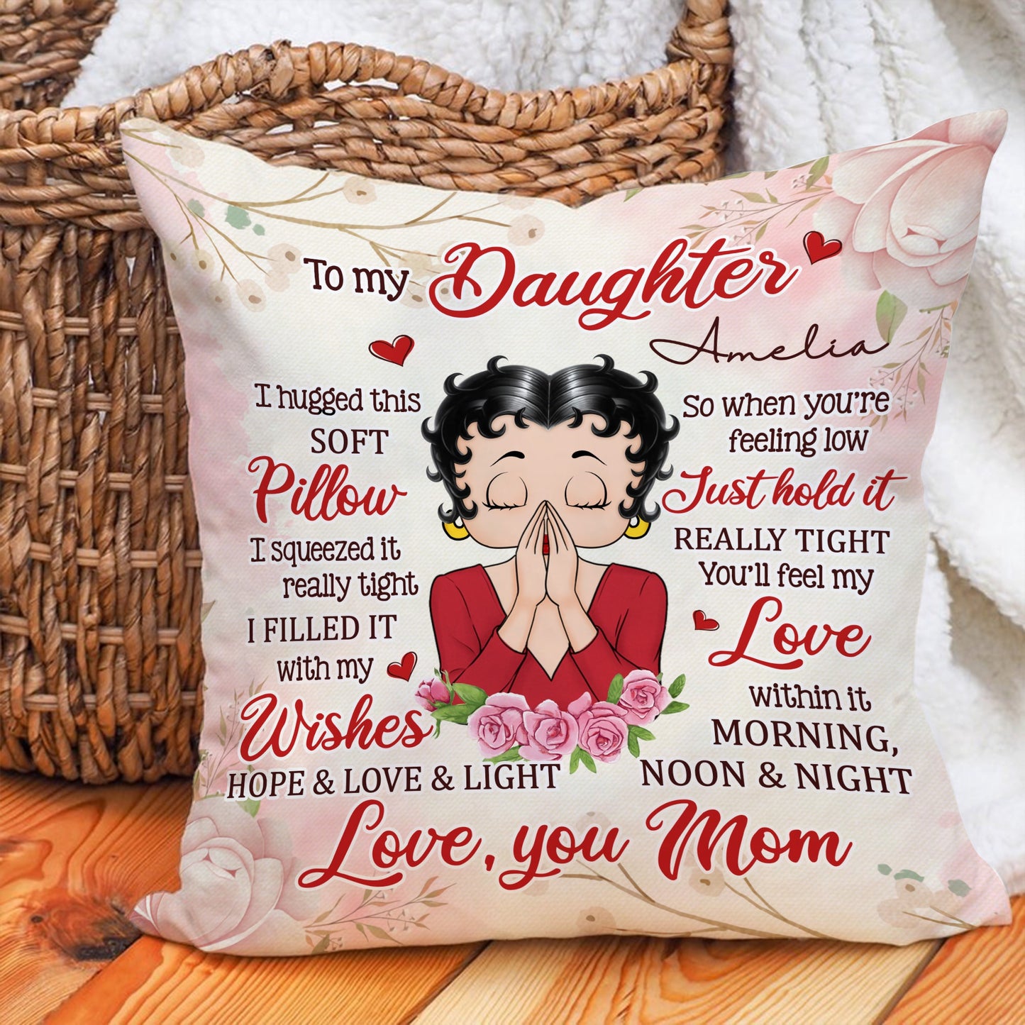 Personalized Mother To My Daughter I Hugged This Soft Pillow Canvas Throw Pillow