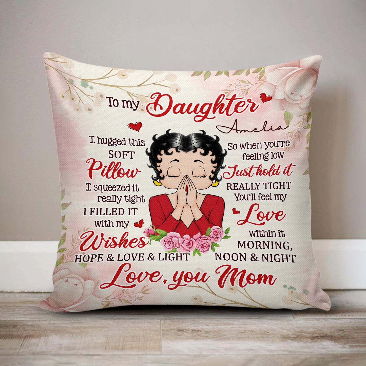 Personalized Mother To My Daughter I Hugged This Soft Pillow Canvas Throw Pillow