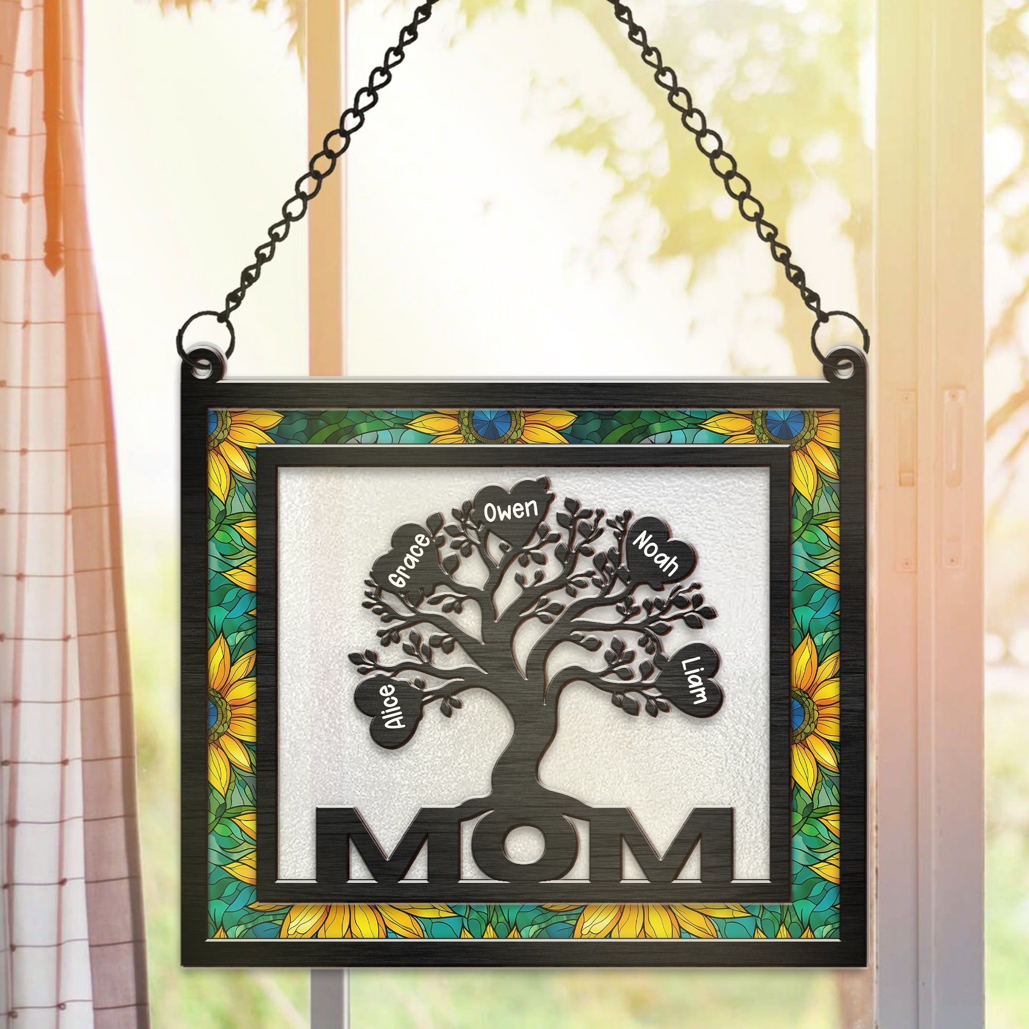 Personalized Mother Tree of Life Mom Your Love Makes Us Grow Hanging Suncatcher Ornament