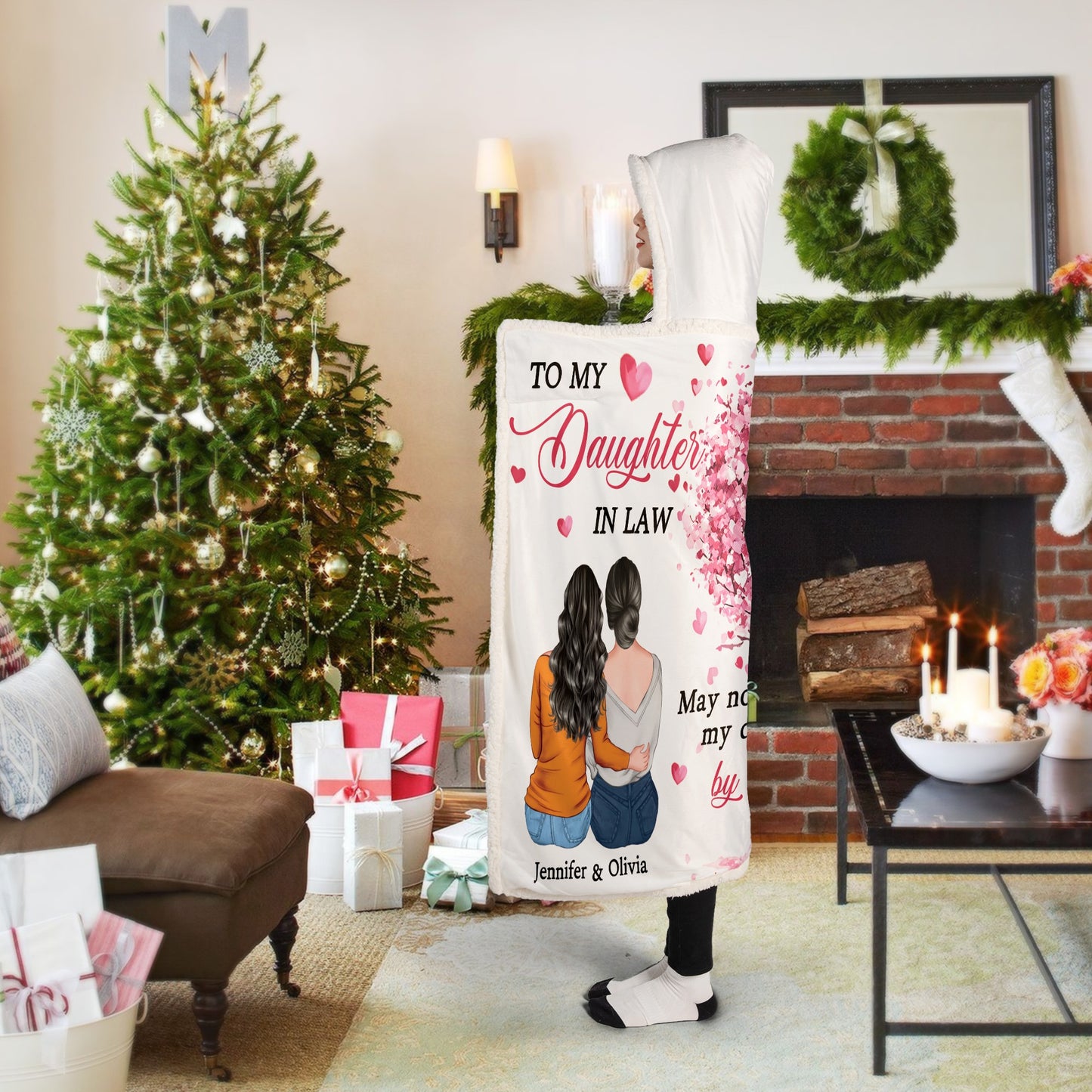 Personalized Mother to My Daughter in Law May Not Be My Daughter by Blood Hooded Blanket