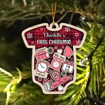 Personalized Newborn Baby Gift, Baby's First Christmas 2-Layer Wooden Ornament