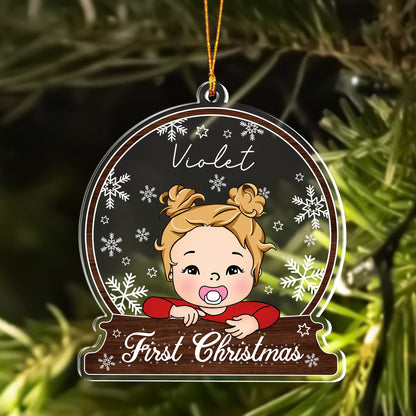 Personalized Newborn Baby Gift, Babys First Christmas Circle Acrylic Ornament