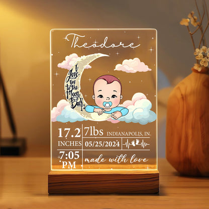 Personalized Newborn Baby I Love You To The Moon And Back Acrylic Plaque LED Light Night