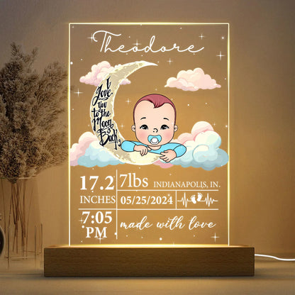 Personalized Newborn Baby I Love You To The Moon And Back Acrylic Plaque LED Light Night