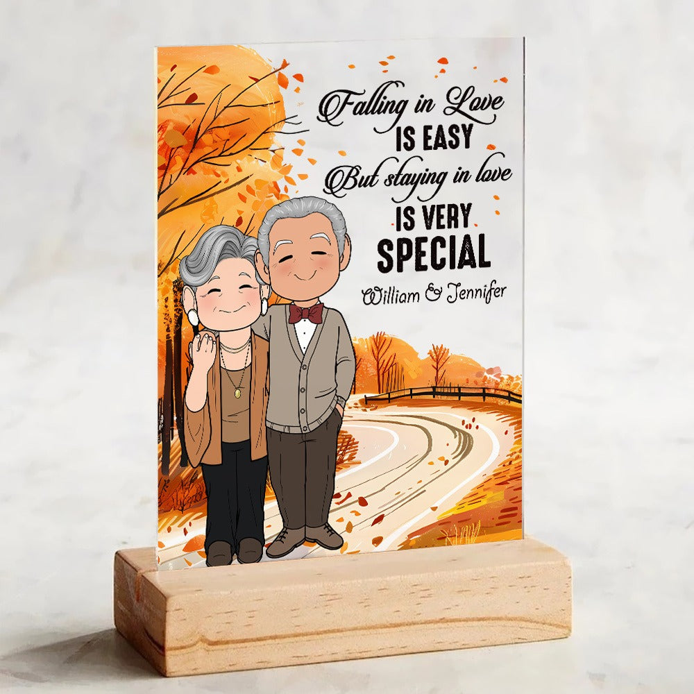 Personalized Old Couple Falling In Love Is Easy But Staying In Love Is Very Special Acrylic Plaque