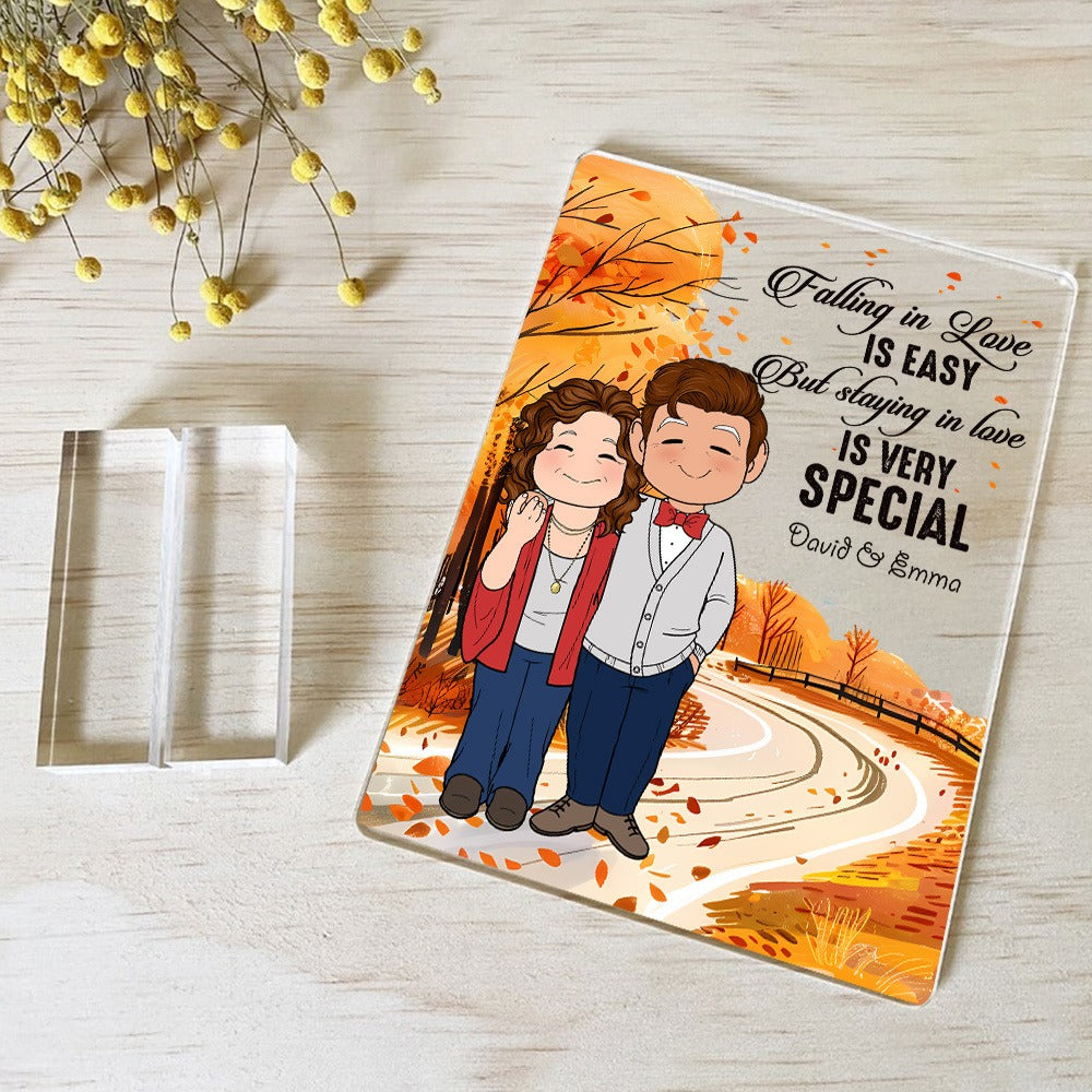 Personalized Old Couple Falling In Love Is Easy But Staying In Love Is Very Special Acrylic Plaque