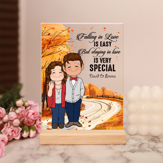 Personalized Old Couple Falling In Love Is Easy But Staying In Love Is Very Special Acrylic Plaque