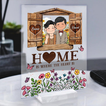 Personalized Old Couple Home Is Where The Heart Is Acrylic Plaque