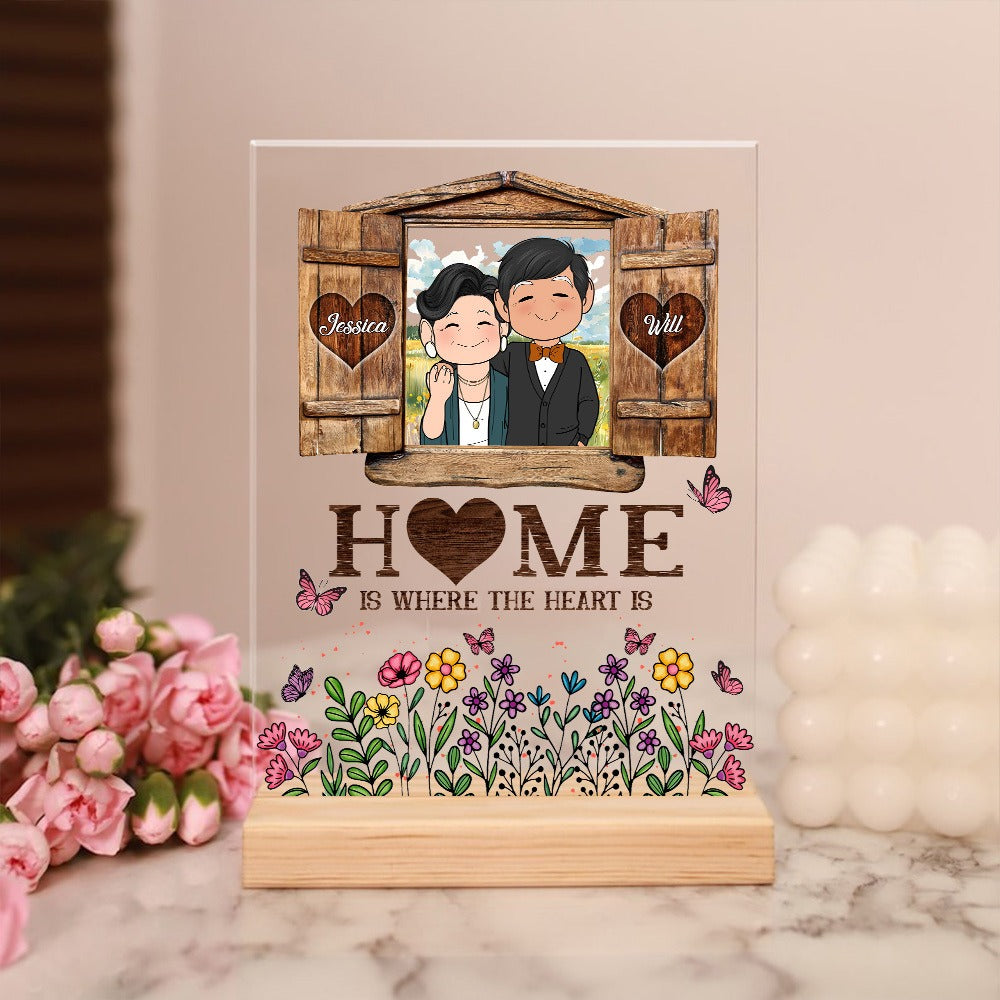 Personalized Old Couple Home Is Where The Heart Is Acrylic Plaque