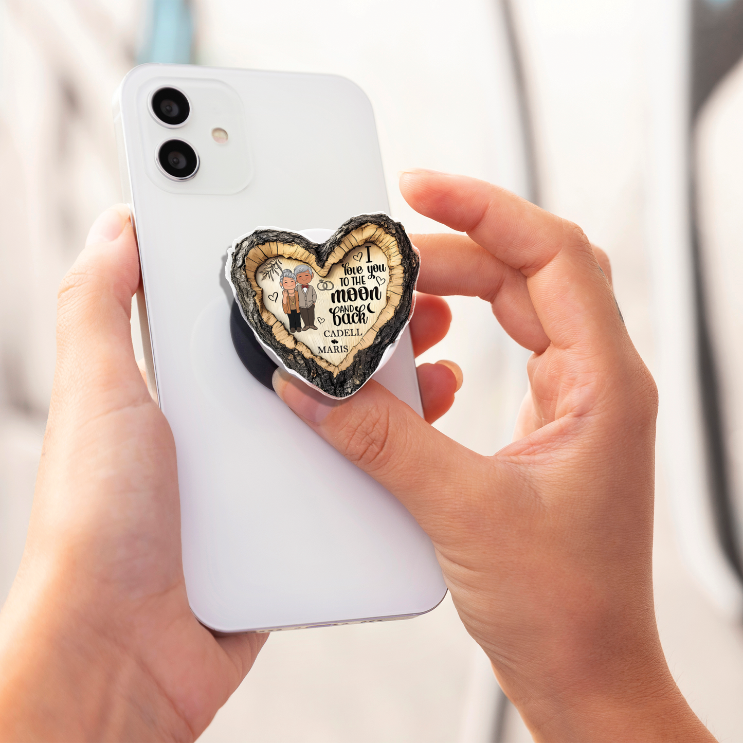 Personalized Old Couple I Love You To The Moon And Back Acrylic Magnetic Phone Grip