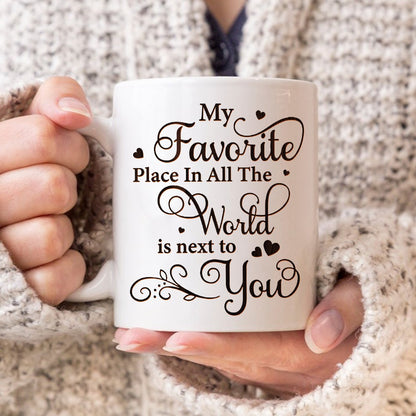 Personalized Old Couple My Favorite Place In All The World Is Next To You White Mug