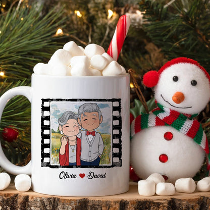 Personalized Old Couple My Favorite Place In All The World Is Next To You White Mug