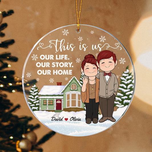 Personalized Old Couple This Is Us Our Life Our Story Our Home Christmas Circle Acrylic Ornament