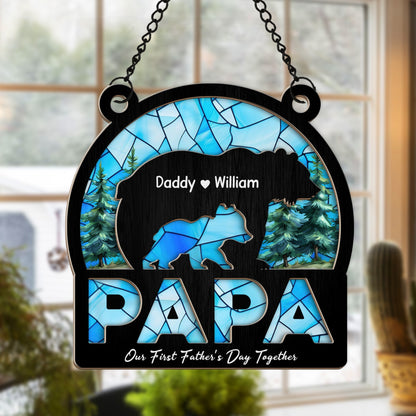 Personalized Papa Bear Our First Father's Day Together, Gift For Dad Hanging Suncatcher Ornament