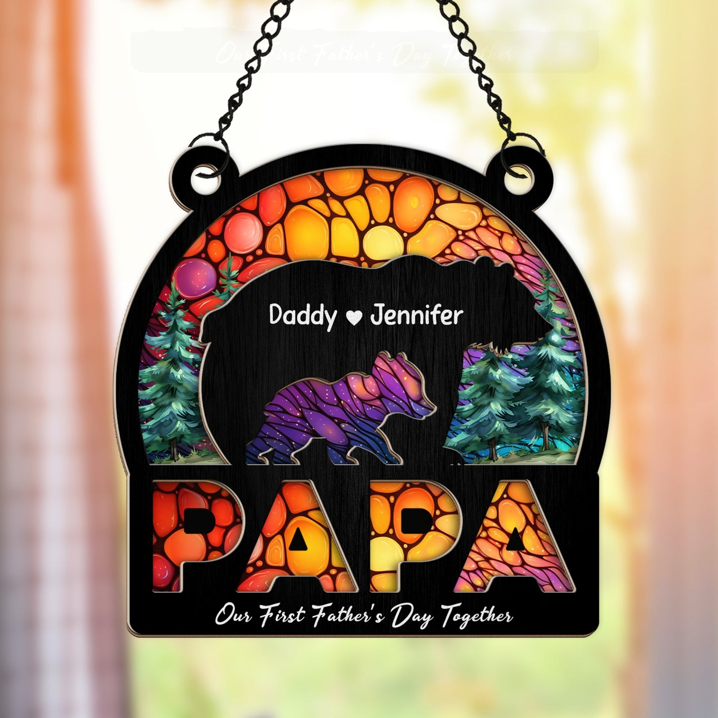 Personalized Papa Bear Our First Father's Day Together, Gift For Dad Hanging Suncatcher Ornament