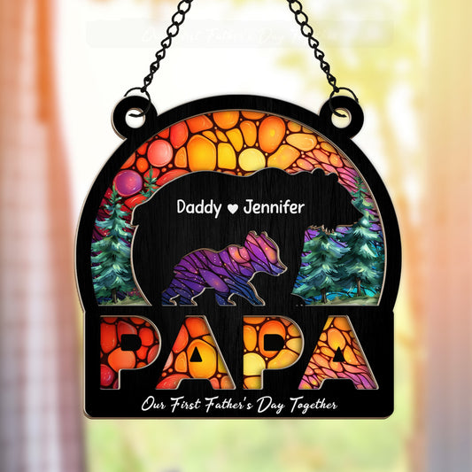 Personalized Papa Bear Our First Father's Day Together, Gift For Dad Hanging Suncatcher Ornament