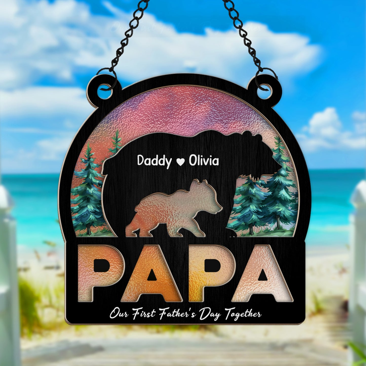 Personalized Papa Bear Our First Father's Day Together, Gift For Dad Hanging Suncatcher Ornament