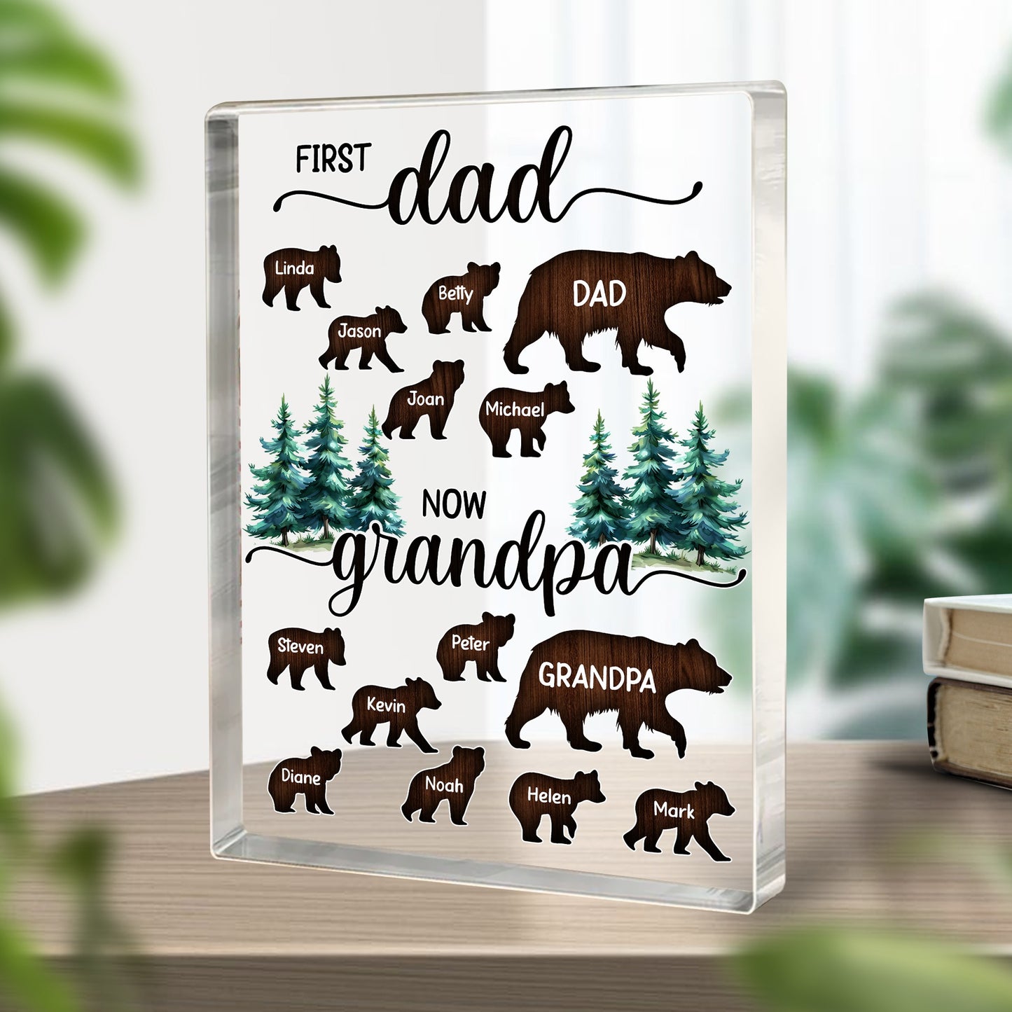 Personalized Papa Bear Sign With Kids Name First Dad Now Grandpa Acrylic Block Plaque
