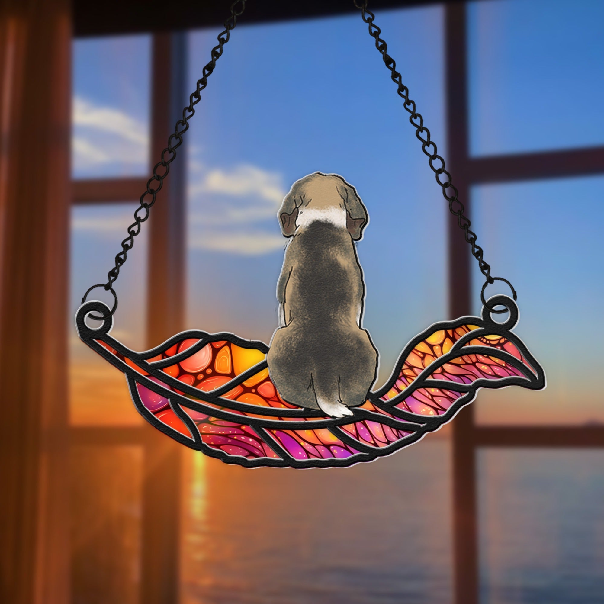 Personalized Pet Memorial Feather Hanging Suncatcher Ornament