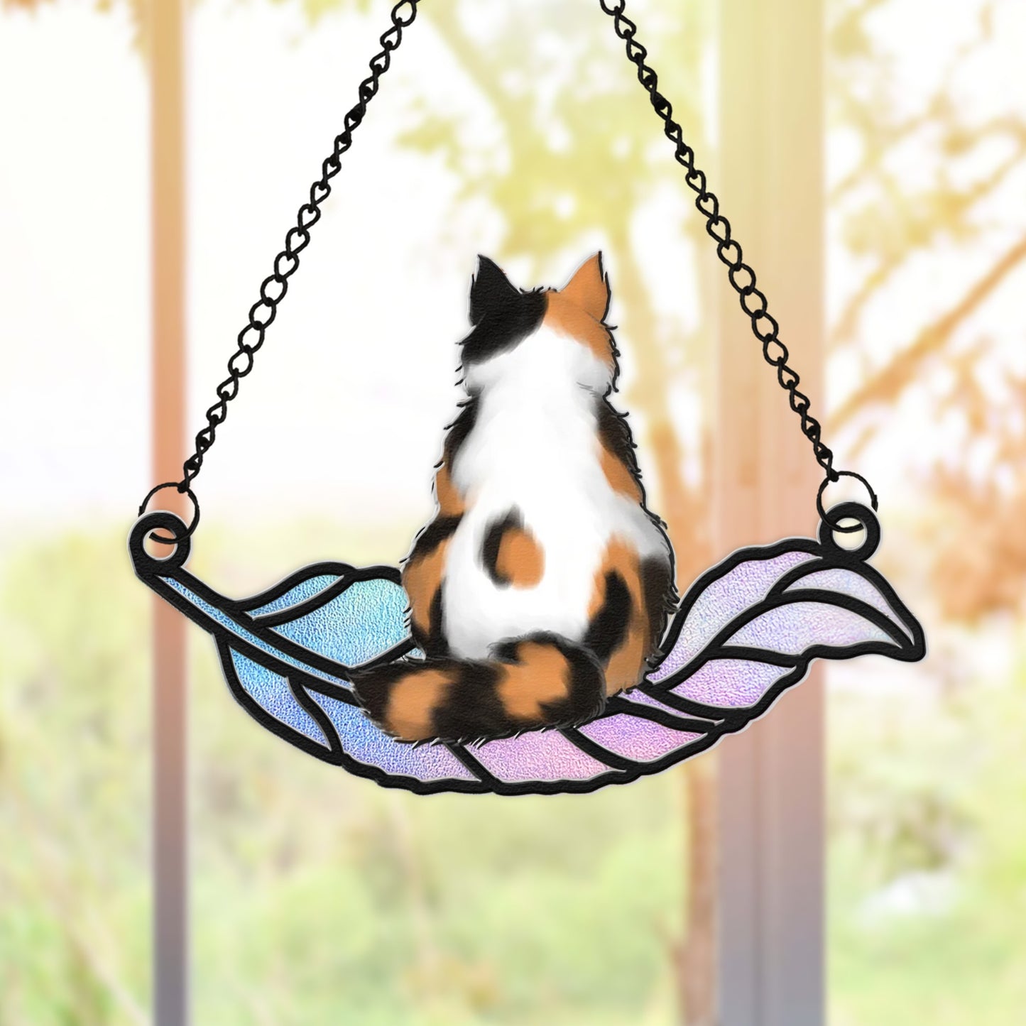 Personalized Pet Memorial Feather Hanging Suncatcher Ornament