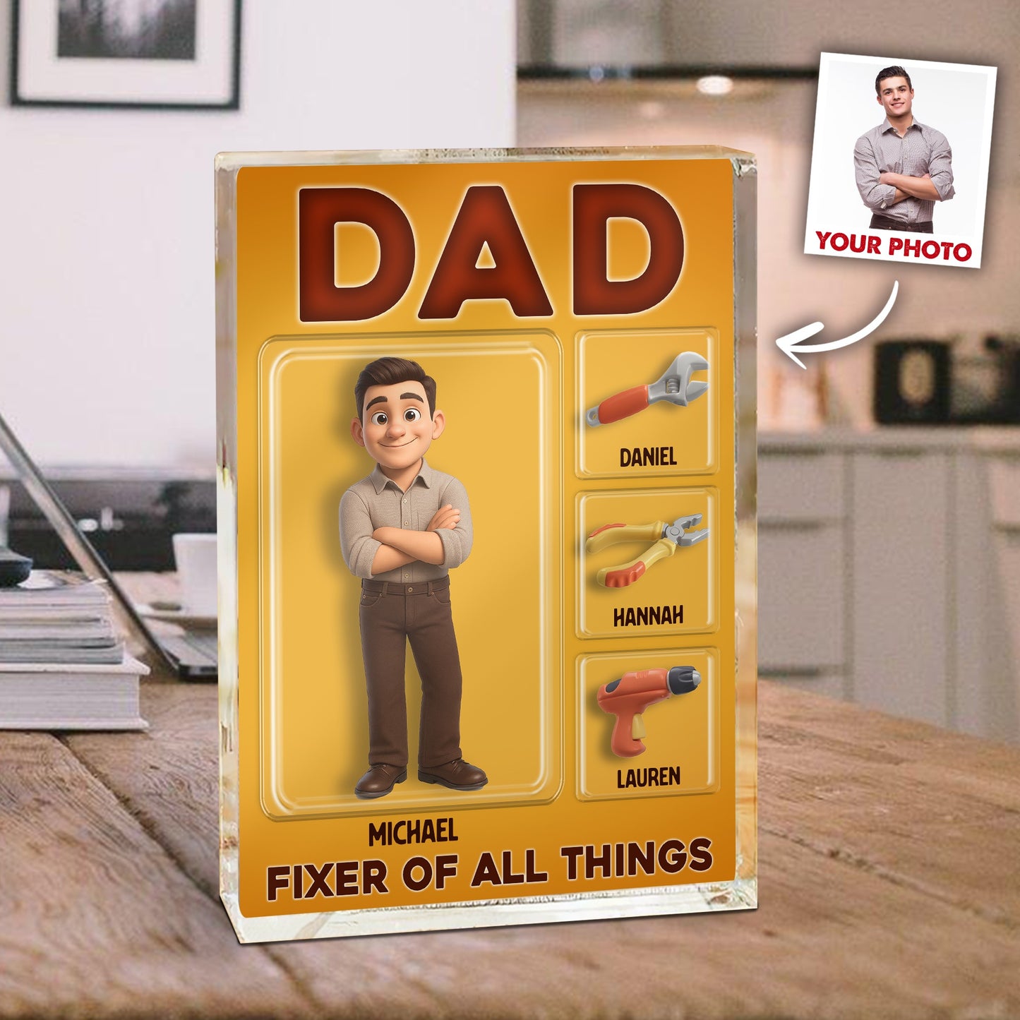 Personalized Photo Dad Fixer Of All Things, Fathers Day Gift Acrylic Block Plaque