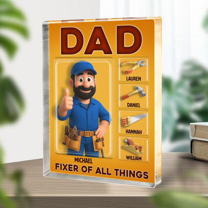 Personalized Photo Dad Fixer Of All Things, Fathers Day Gift Acrylic Block Plaque
