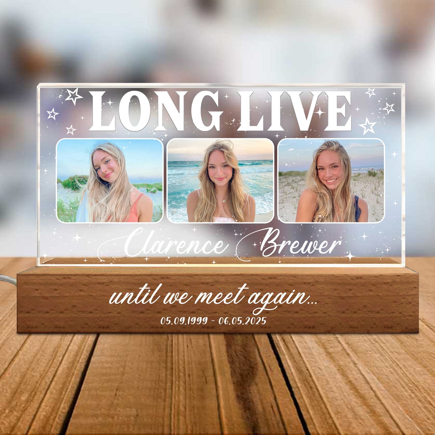 Personalized Photo Long Live Until We Meet Again, Memorial Gift for Loss of a Loved One Acrylic Plaque LED Light Night
