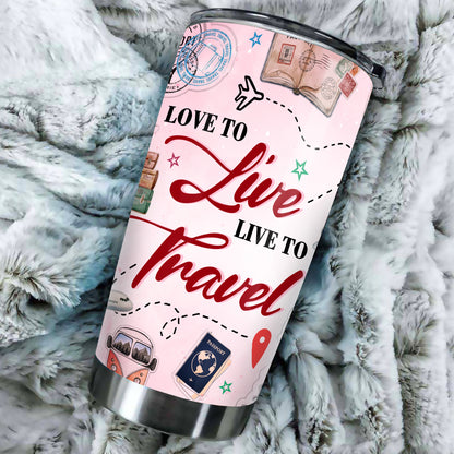 Personalized Photo Love To Live Live To Travel Stainless Steel Tumbler, Travel Lover Tumbler