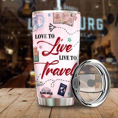 Personalized Photo Love To Live Live To Travel Stainless Steel Tumbler, Travel Lover Tumbler