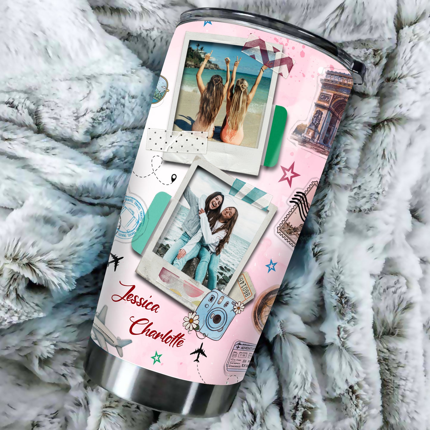 Personalized Photo Love To Live Live To Travel Stainless Steel Tumbler, Travel Lover Tumbler