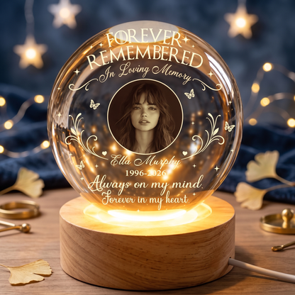 Personalized Photo Memorial Forever Remembered In Loving Memory Crystal Ball Night Light
