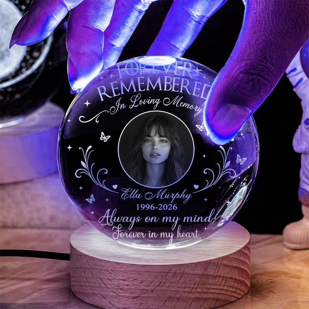 Personalized Photo Memorial Forever Remembered In Loving Memory Crystal Ball Night Light