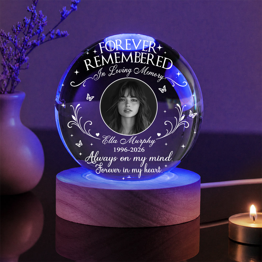 Personalized Photo Memorial Forever Remembered In Loving Memory Crystal Ball Night Light