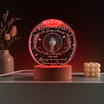 Personalized Photo Memorial Forever Remembered In Loving Memory Crystal Ball Night Light