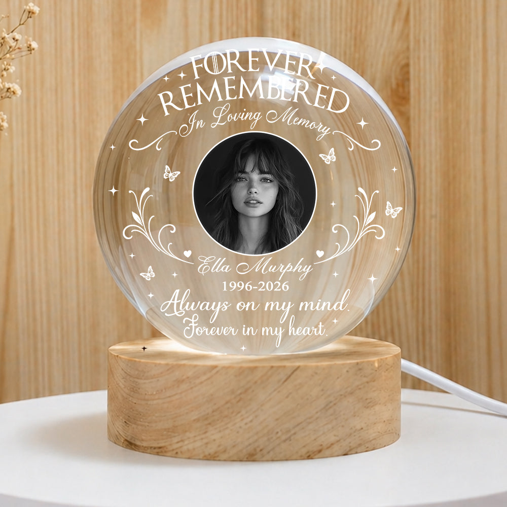 Personalized Photo Memorial Forever Remembered In Loving Memory Crystal Ball Night Light