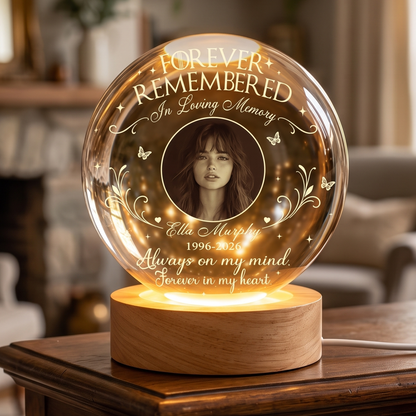 Personalized Photo Memorial Forever Remembered In Loving Memory Crystal Ball Night Light