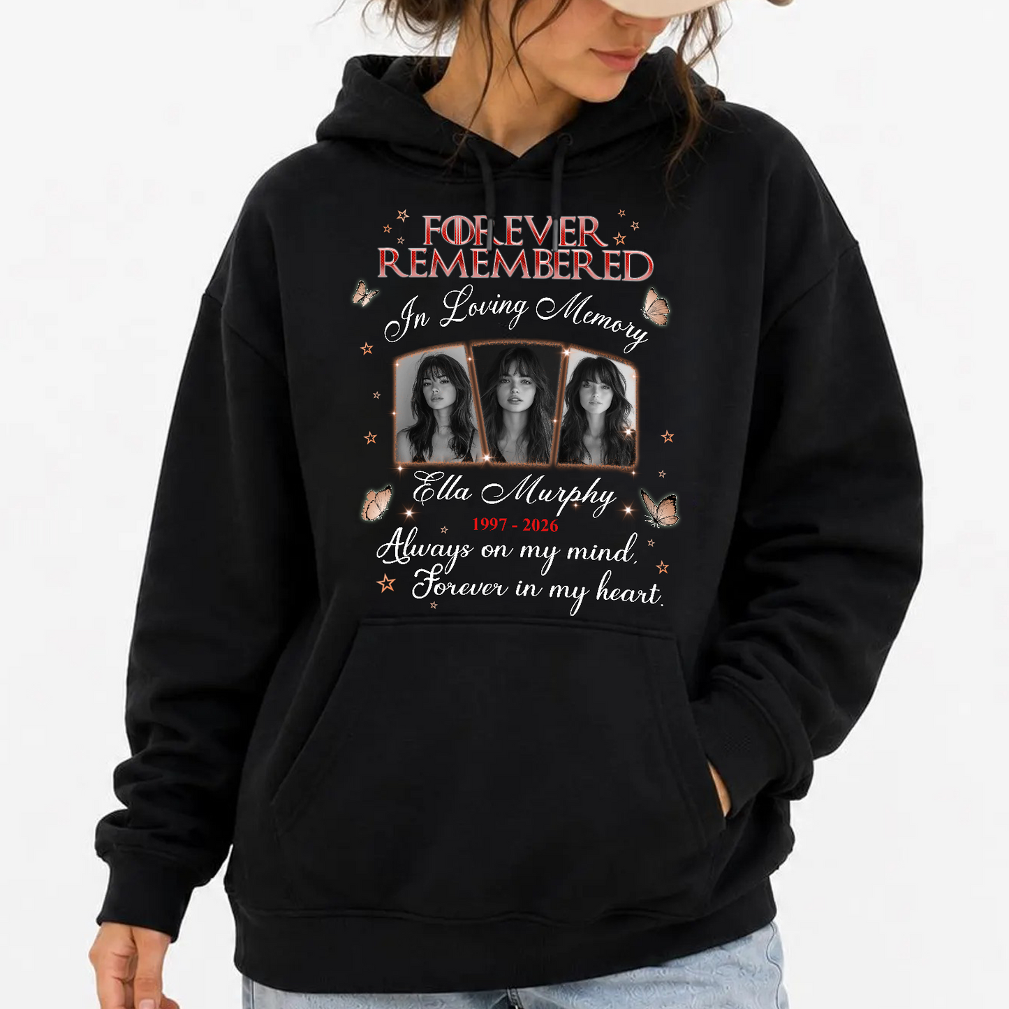 Personalized Photo Memorial Forever Remembered In Loving Memory Hoodie